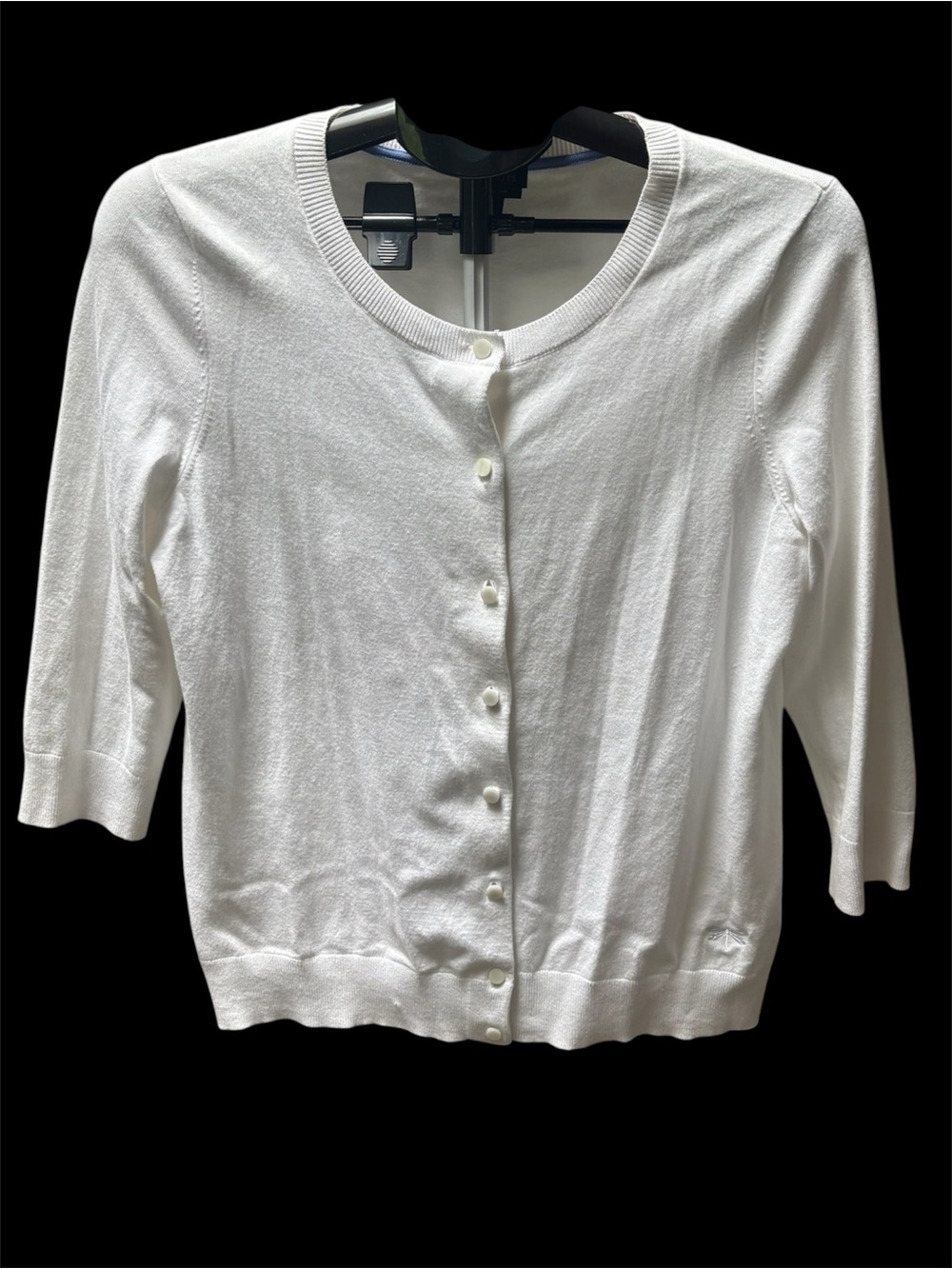 Classic White Button Front Cardigan, with Dragonfly, L